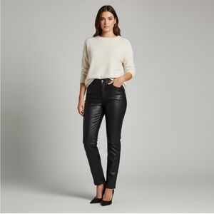 Shinestar Black High Waist Perfect Fit Faux Leather Vegan Skinny Jegging Large